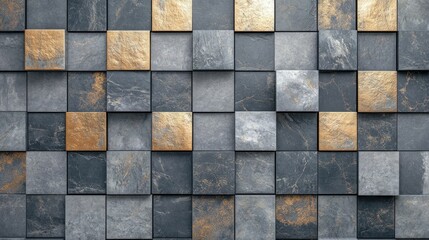 Canvas Print - Abstract Grey and Gold Stone Tiles Pattern