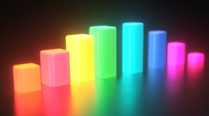Leinwandbilder - A colorful D bar graph with glowing, stacked bars, illustrating progress and data analysis in a vibrant, high-tech setting