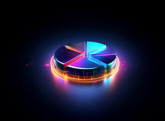 Poster - A vibrant, 3D pie chart glows with neon colors against a dark background.  Its segments are metallic and reflective, creating a futuristic, data-visualization effect.  The chart is encircled by a lumi