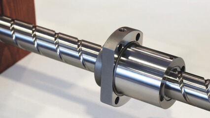 Poster - Close up of industrial metal screw shaft as part of screw transmission. Industrial background concept