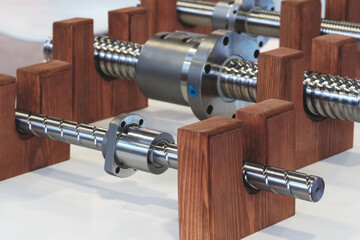 Poster - Close up of industrial metal screw shaft as part of screw transmission. Industrial background concept