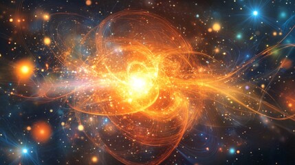 Fototapete - A digital abstract representation of light waves traveling at immense speed through space, with energetic light patterns and motion trails