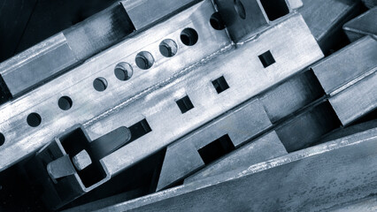 Poster - Various metal parts in factory as metal background, metalworking background texture concept