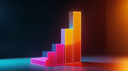 Poster - A futuristic D bar graph with colorful, glowing bars rising on a digital screen, showcasing financial growth and performance over time