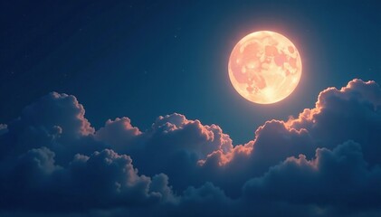 a bright full moon casts an ethereal glow on the clouds, lunar light, soft focus