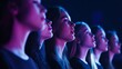 © Plaifah - A group of singers in a choir performance, positioned in perfect rows, with their faces focused and the harmony of their voices depicted through soft lighting