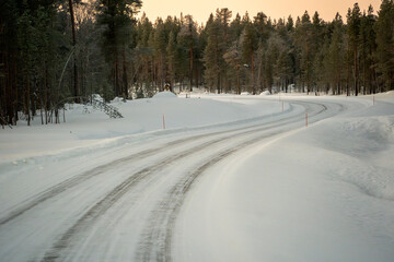 finland lapland frozen road to inari from nellim in winter icy season