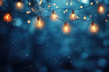 Wall Mural - glowing string lights illuminating snowy christmas tree branches