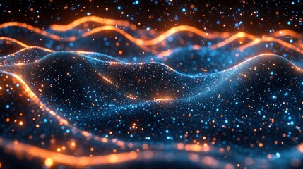 Wall Mural - Abstract Blue and Orange Glowing Particles