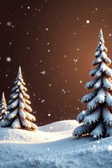 Wall Mural - Winter wonderland scene on a rich brown chocolate background with snowflakes and trees, landscape, frosty, snowflakes