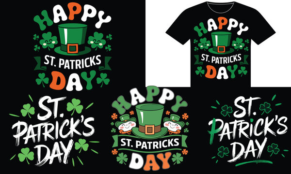 Festive St. Patrick's Day t-shirt bundle featuring leprechaun hats, shamrocks, cheerful slogans, and Irish-themed graphics.