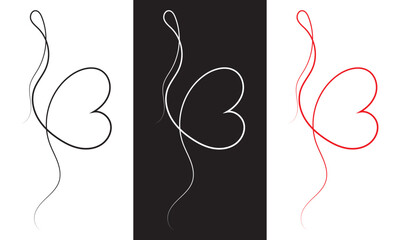 Poster - Heart in the middle of a vertical wavy line, Drawing with one black, white and red line isolated on white and black background. vector illustration. EPS 10