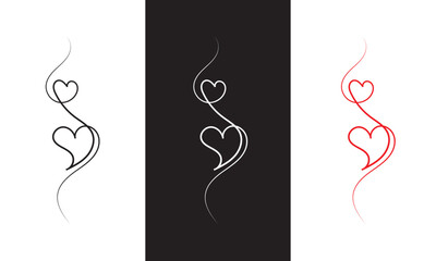 Poster - Heart in the middle of a vertical wavy line, Drawing with one black, white and red line isolated on white and black background. vector illustration. EPS 10