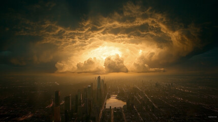 Wall Mural - Severe thunderstorm in the big city.