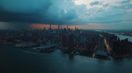 Wall Mural - Severe thunderstorm in the big city.