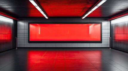 Poster - Red Illuminated Subway Station Advertisement Display