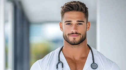 Mediterranean specialist portrait elegant pose healthcare uniform bright lighting clean background editorial style highly detailed Ultra-Realistic Photo Realistic highly detailed 