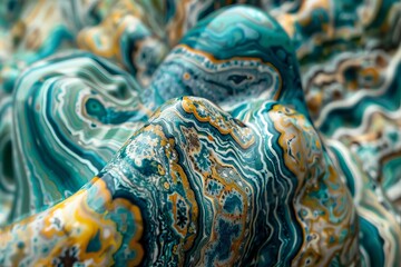 Dynamic texture featuring dark blue, white, green, and yellow in whimsical swirls and curves