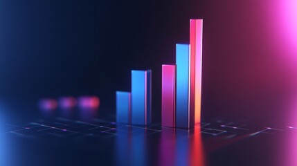 Poster - a professional d bar graph with smooth, glossy bars in shades of red and blue, showing the increasin