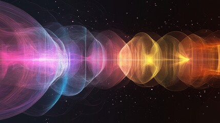 Poster - An abstract depiction of electromagnetic waves traveling through space, represented with colorful, glowing lines.