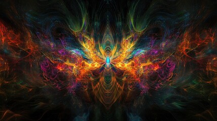 Poster - An abstract representation of wireless signals in the form of colorful waves radiating from a central point, set against a dark background