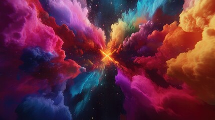 Poster - An abstract representation of wireless signals in the form of colorful waves radiating from a central point, set against a dark background