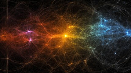 Poster - An abstract representation of wireless signals in the form of colorful waves radiating from a central point, set against a dark background