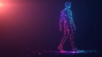 Wall Mural - Digital Human Walking Through a Neon Galaxy