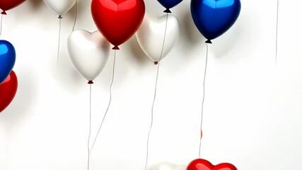 Poster - Bunch of red, blue, and white balloons in a row. The balloons are arranged in a way that they form a heart shape
