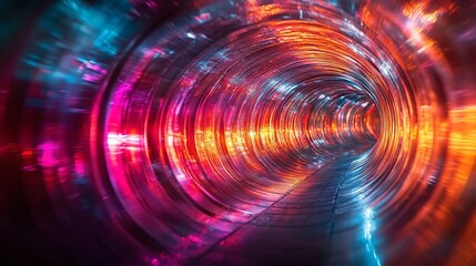 Poster - Vibrant holographic tunnel showcasing swirling colors and light patterns in a dynamic, futuristic environment