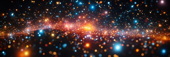 Poster - Holographic representation of a vibrant cosmic landscape featuring colorful star clusters and luminous celestial bodies