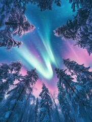 Wall Mural - the sky above the surreal forest is an impossible shade of pink casting an otherworldly glow over th