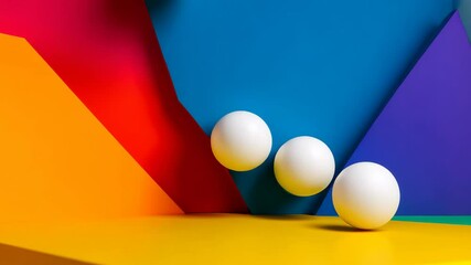 Poster - colorful background with four white balls in the air. the balls are in different positions, with one