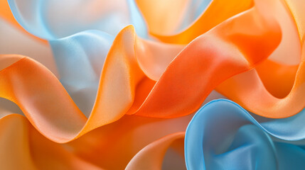 Poster - Flowing orange and blue chiffon fabric creating a vibrant abstract texture