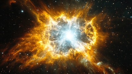 Poster - vibrant cosmic nebula with fiery colors and stars in deep space environment