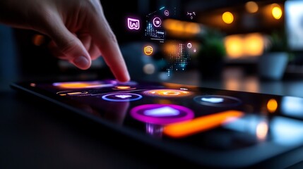Interactive Futuristic Smart Home Control Interface on Tablet