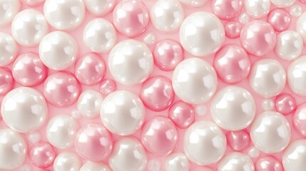 Poster - Seamless abstract texture of soft pink and white pearls concept for background design with smooth spherical beads and visible holes