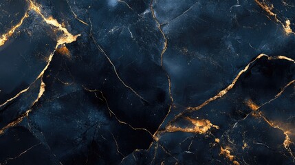 Poster - Dark blue marble texture with golden veins creating an elegant and luxurious background ideal for design and decor applications.
