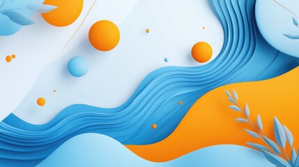 Fototapete - Abstract dynamic blue and orange fluid background design with shapes and waves for creative projects and visual communication.