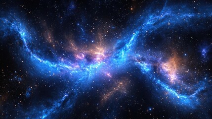 Poster - Abstract Cosmic Scene Featuring Vibrant Blue Waves and Stellar Elements in a Deep Space Environment