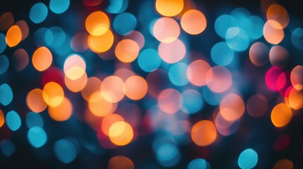Poster - Neon Bokeh Background with Abstract Cyan Blue and Pink Circles Creating a Soft Focus Defocused Light Effect for Creative Designs