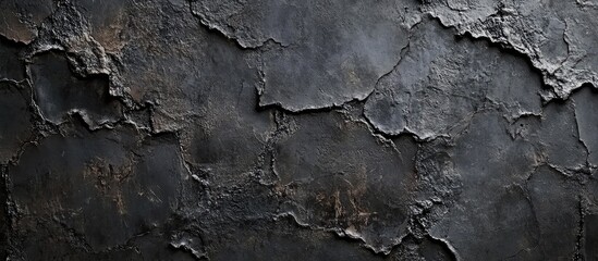 Poster - dark textured cement wall with rough surface and metal nail accents featuring ample copyspace for te
