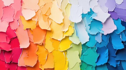 Poster - Colorful Abstract Background Featuring Ripped Paper Strips in a Rainbow Spectrum Ideal for Creative Projects and Design Compositions