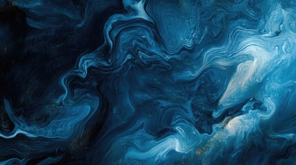 Poster - Intricate abstract blue background with flowing textures and luminous light reflections creating a tranquil atmospheric effect.