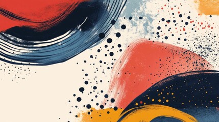 Fototapete - Vibrant Abstract Artwork with Curved Lines and Colorful Dots in Artistic Composition