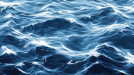 Poster - Aerial view of turbulent blue ocean waves creating a dynamic textured surface showcasing natural water patterns and reflections