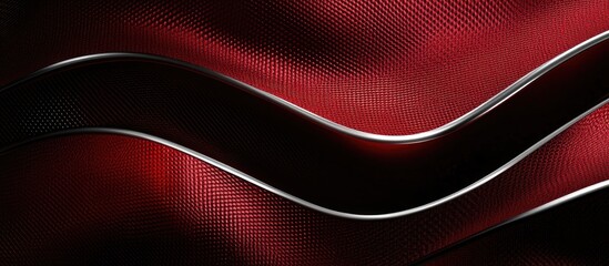 Poster - Abstract dark red metallic background with wavy silver lines creating depth and texture ideal for design and text placement