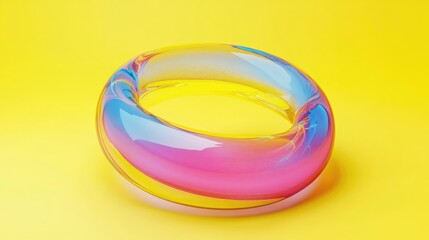 Fototapete - Colorful 3D Abstract Curly Circle Design with Glass Material in Gradient Pink Blue on Yellow Background
