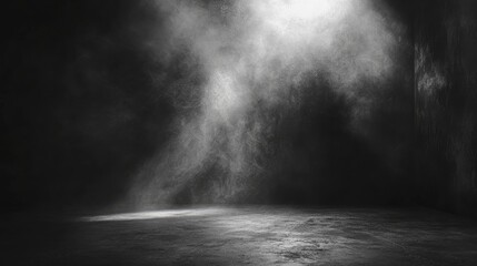 Poster - Abstract dark concrete room with smoky atmosphere casting dramatic shadows and reflections for artistic backgrounds or photography projects
