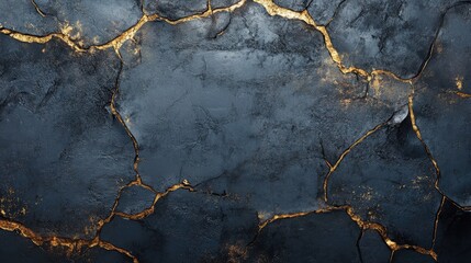 Poster - Elegant cracked texture background with fine lines and golden highlights in a dark setting for artistic and design applications